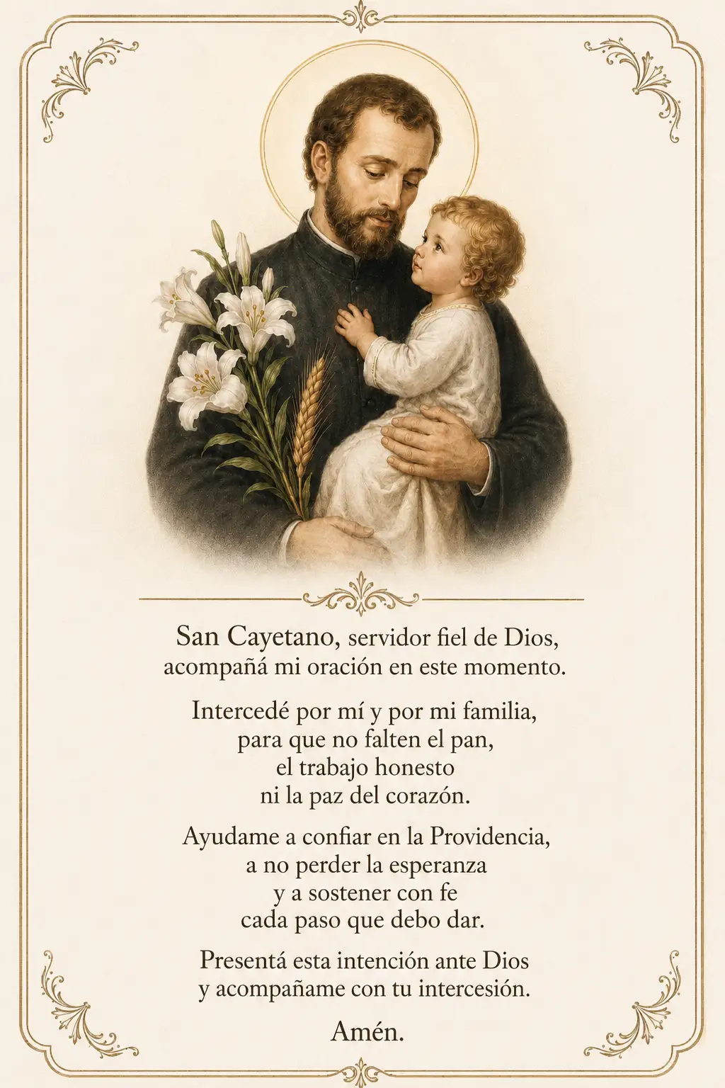 Estampita de San Cayetano con oración para acompañar una intención personal