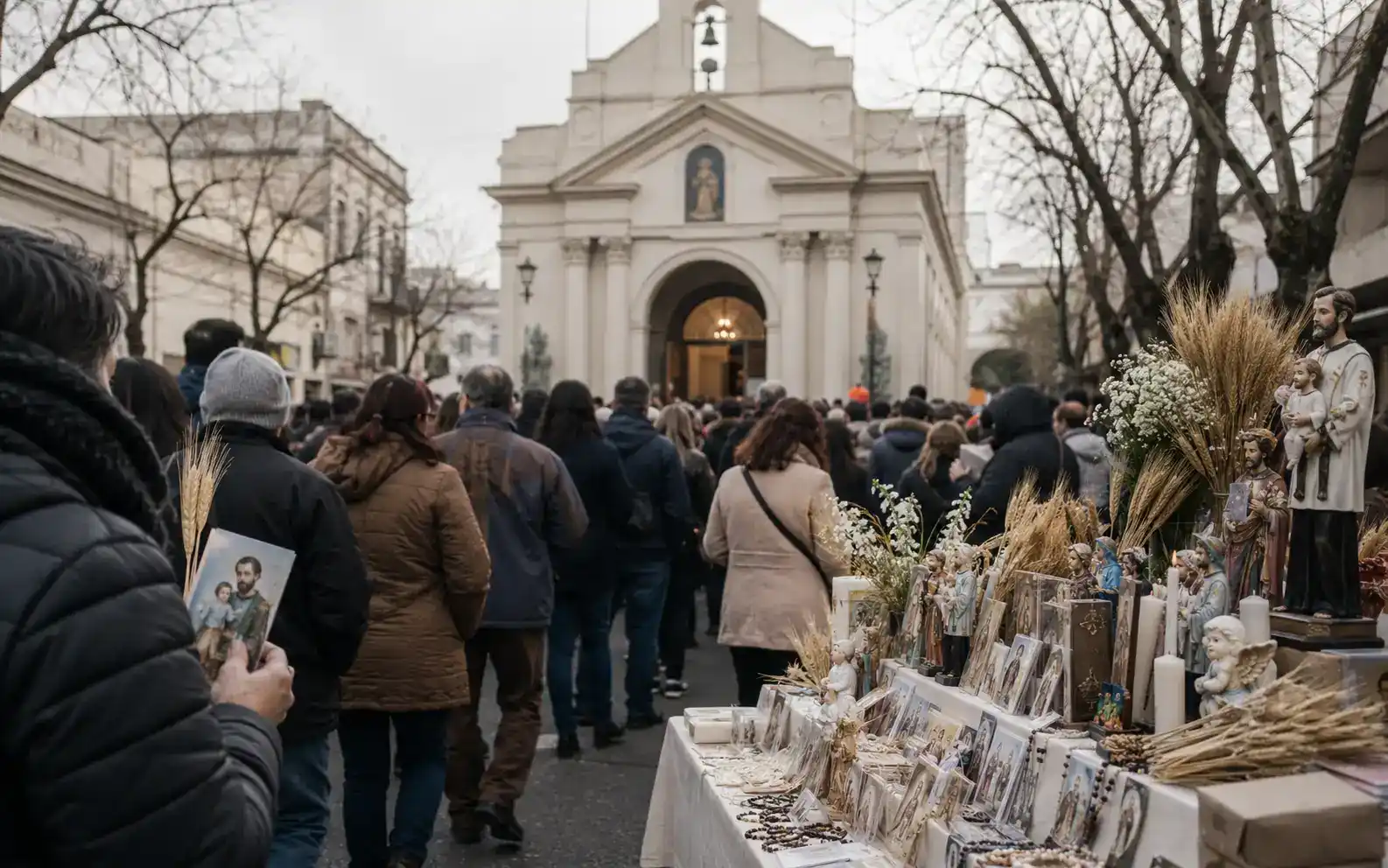 Fieles reunidos cerca del santuario de San Cayetano durante la celebración del 7 de agosto